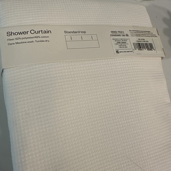 2 Waffle Weave Fabric Shower Curtain - Room Essentials - White - 72" x 72" - Picture 4 of 6